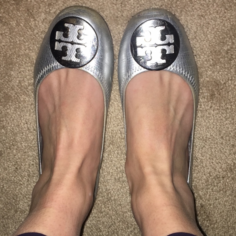 Tory Burch Reva flats 6.5 silver